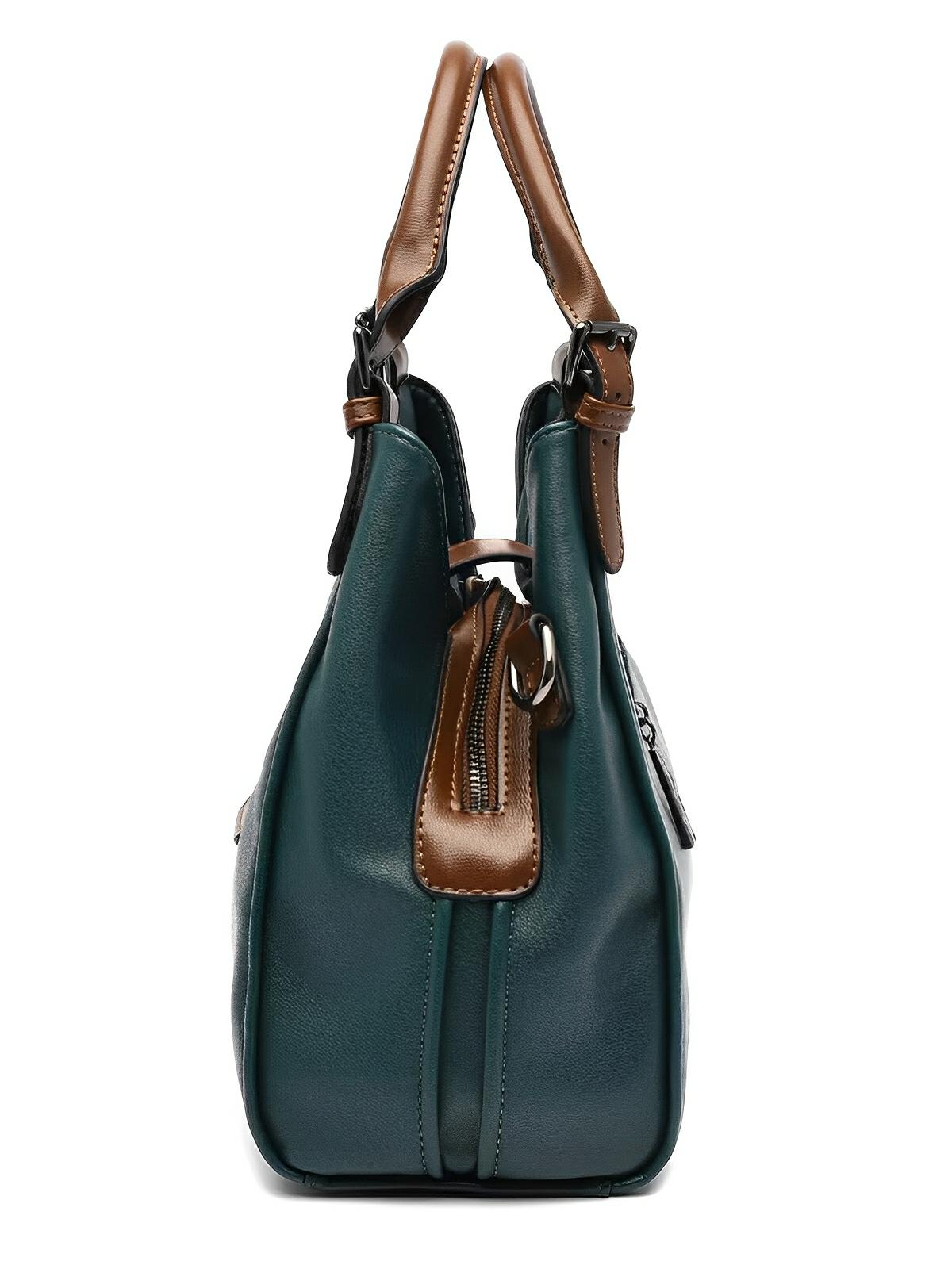Sac à main en simili vegan, bandoulière ajustable, grand format, compartiments multiples, style rétro, modèle Chloé - Sac à main - Vert