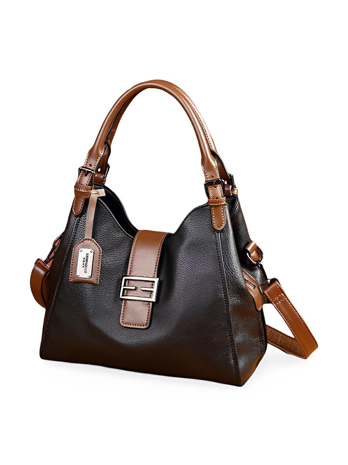 Sac à main en simili vegan, bandoulière ajustable, grand format, compartiments multiples, style rétro, modèle Chloé - Sac à main - Noir