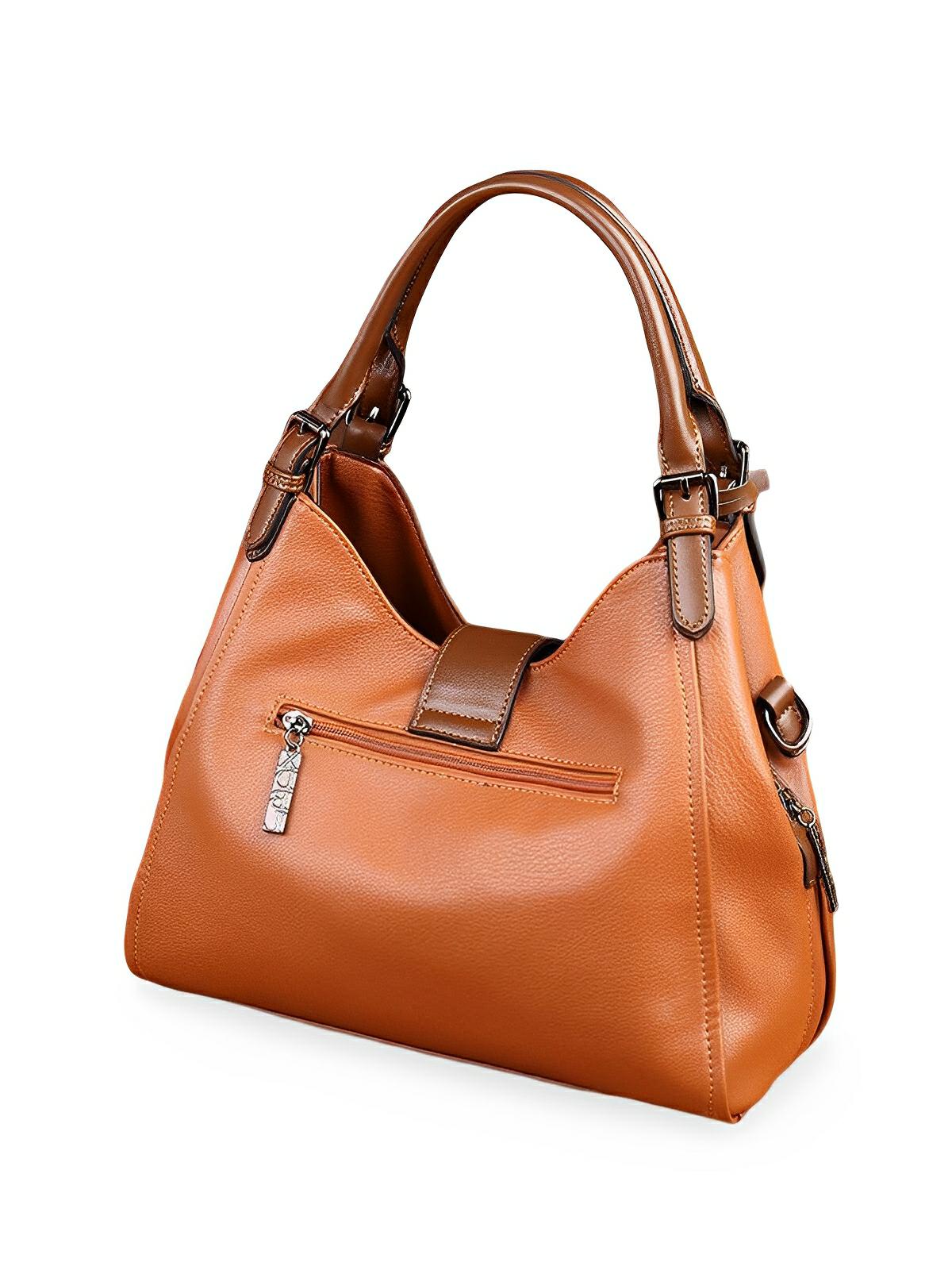 Sac à main en simili vegan, bandoulière ajustable, grand format, compartiments multiples, style rétro, modèle Chloé - Sac à main - Marron