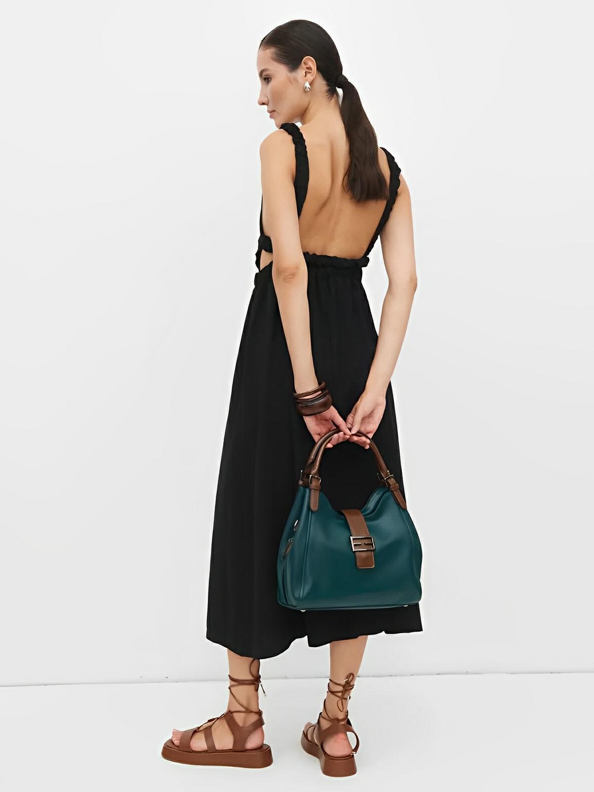 Sac à main en simili vegan, bandoulière ajustable, grand format, compartiments multiples, style rétro, modèle Chloé - Sac à main - Vert