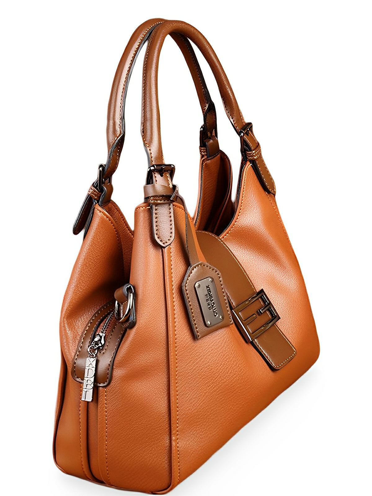 Sac à main en simili vegan, bandoulière ajustable, grand format, compartiments multiples, style rétro, modèle Chloé - Sac à main - Marron