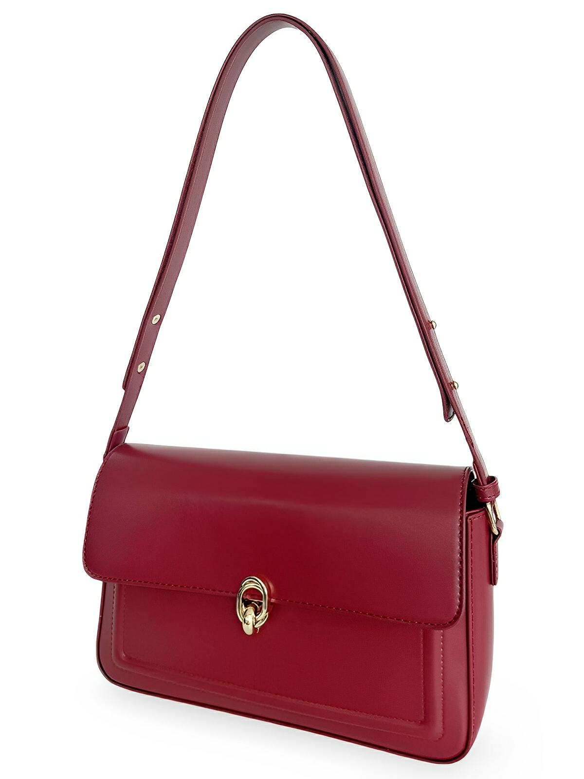 Sac à main en simili vegan, rabat élégant, design minimaliste, porté main ou épaule, format compact, modèle Cindy - Sac à main - Grenat