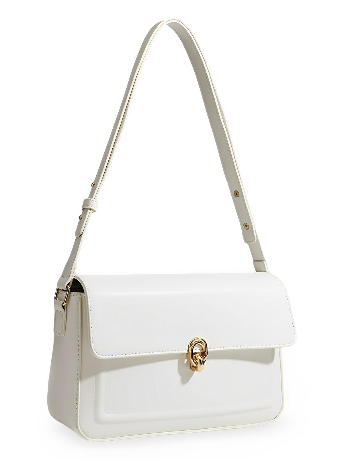 Sac à main en simili vegan, rabat élégant, design minimaliste, porté main ou épaule, format compact, modèle Cindy - Sac à main - Blanc