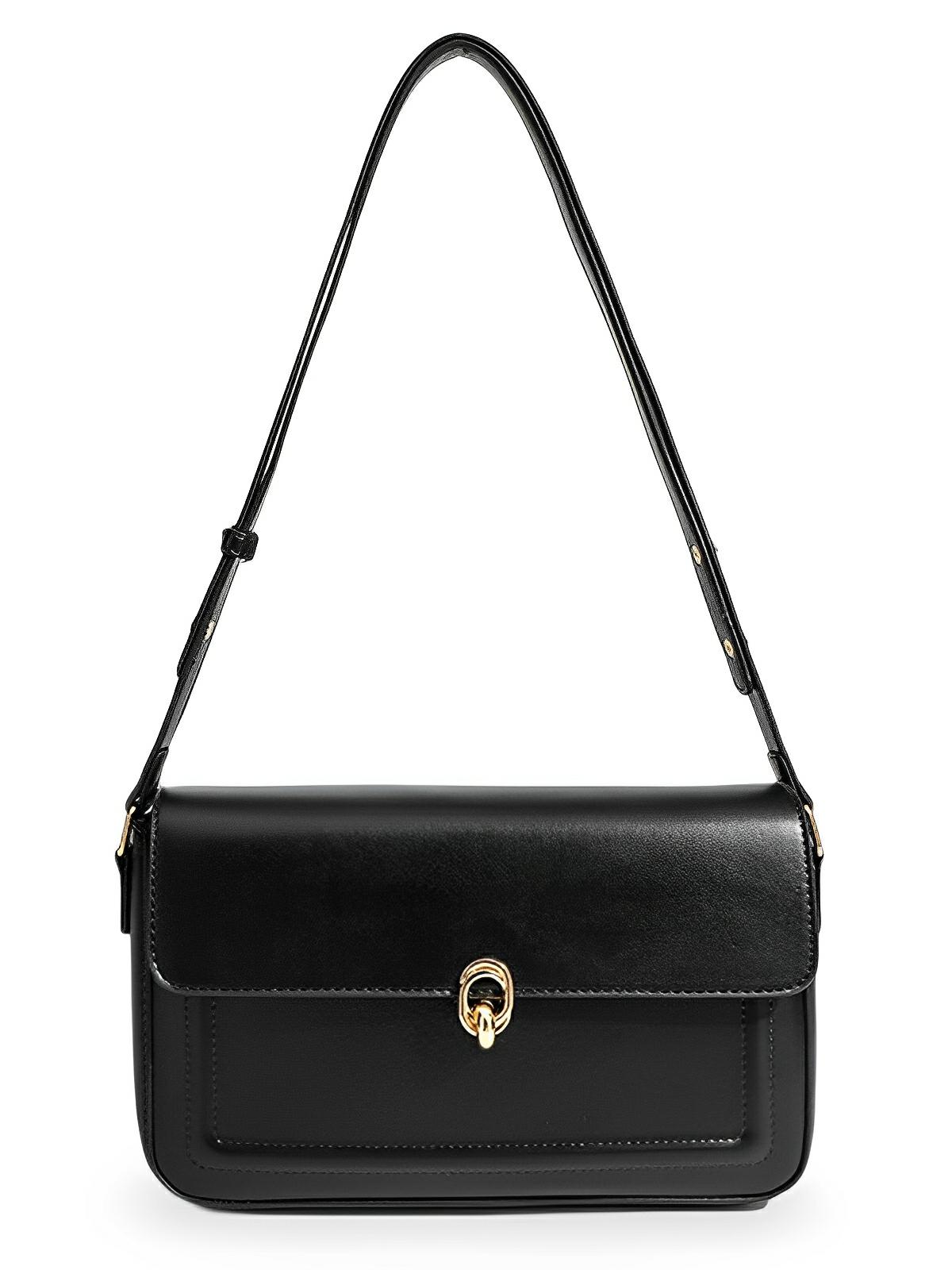 Sac à main en simili vegan, rabat élégant, design minimaliste, porté main ou épaule, format compact, modèle Cindy - Sac à main - Noir