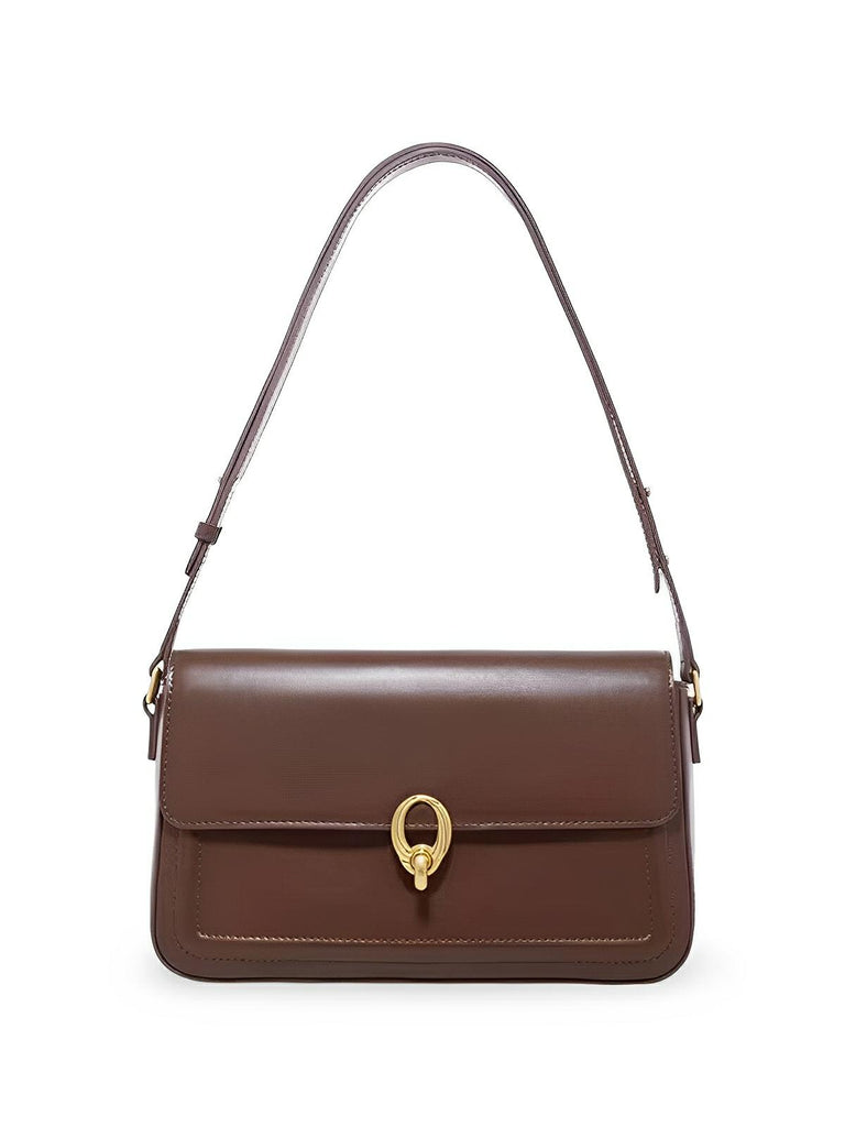 Sac à main en simili vegan, rabat élégant, design minimaliste, porté main ou épaule, format compact, modèle Cindy - Sac à main - Marron