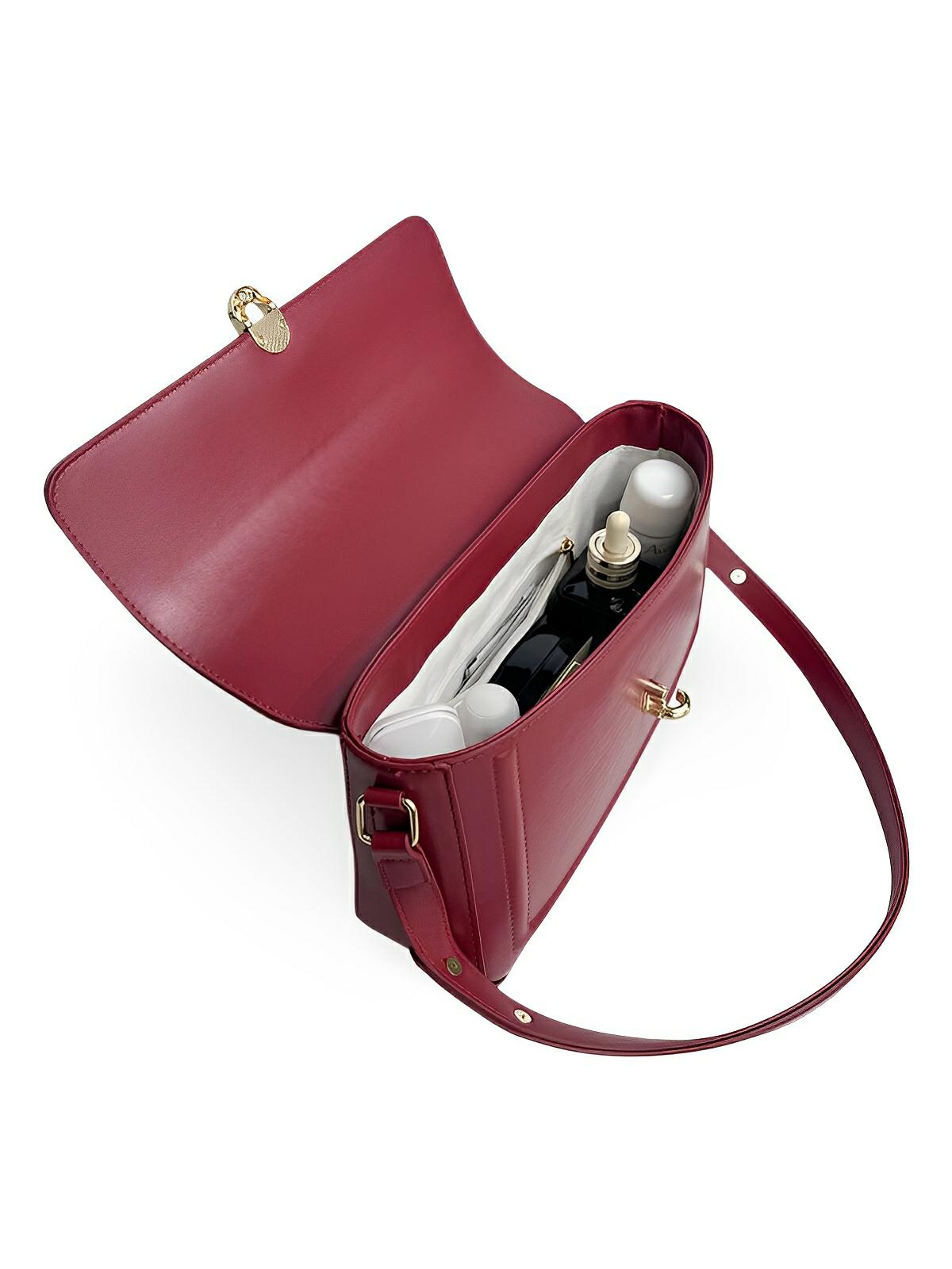 Sac à main en simili vegan, rabat élégant, design minimaliste, porté main ou épaule, format compact, modèle Cindy - Sac à main - Grenat