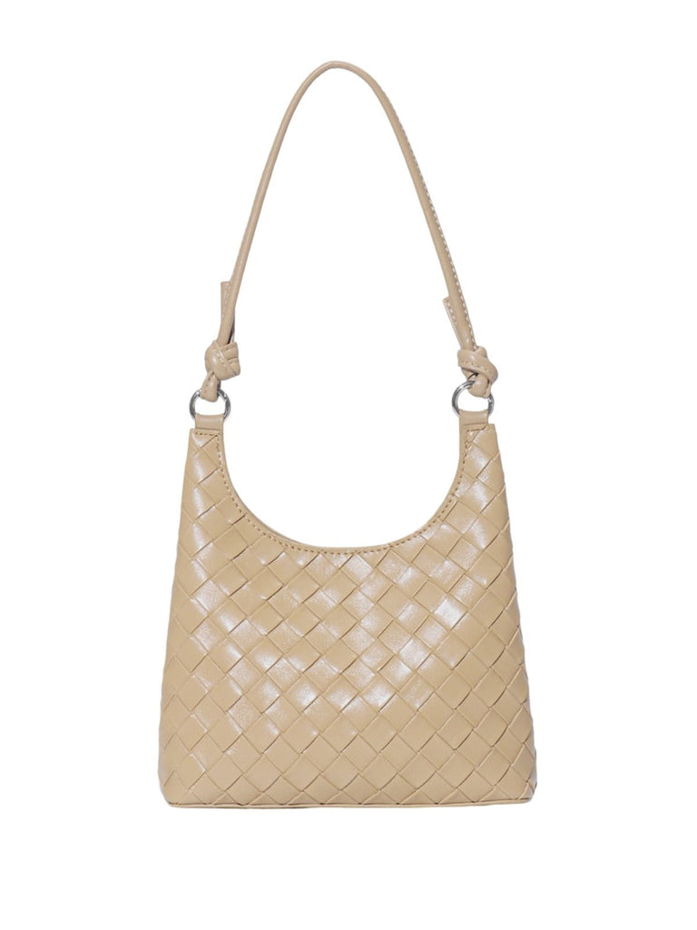Sac à main épaule cuir tressé, bandoulière réglable, format compact, fermeture magnétique, look minimaliste, modèle Jessica - Sac à main - Beige
