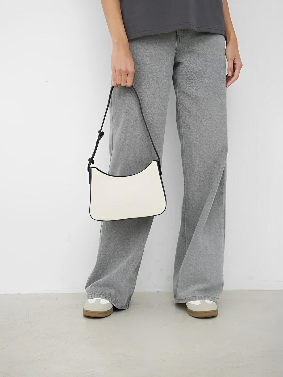 Sac à main épaule en toile, design minimaliste, bandoulière ajustable, fermeture zippée, modèle Clara - Sac à main - Noir
