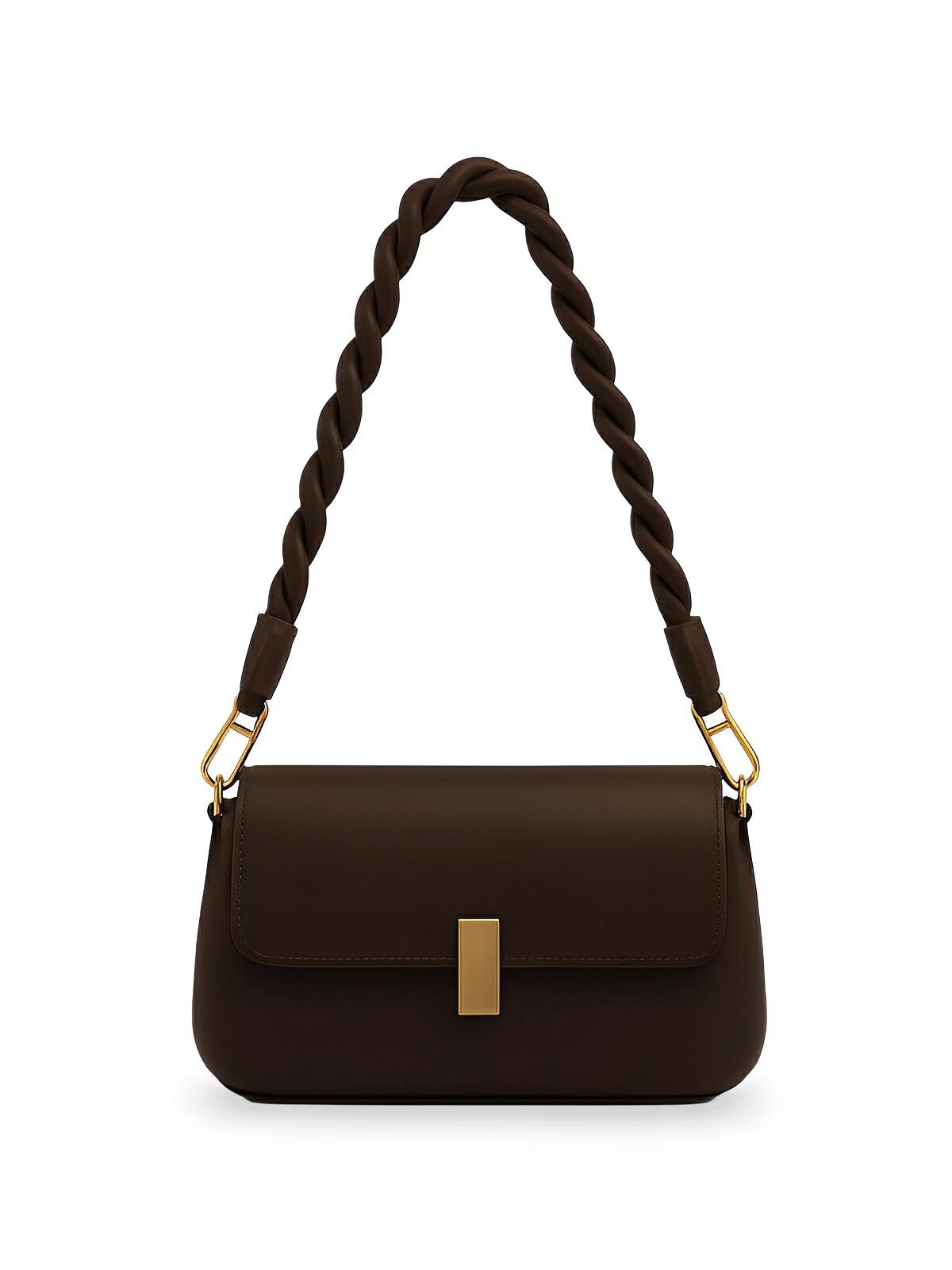 Sac à main femme, à épaule en simili vegan, bandoulière, vintage rectangulaire, quotidien chic, modèle Patricia - Sac à main - Café