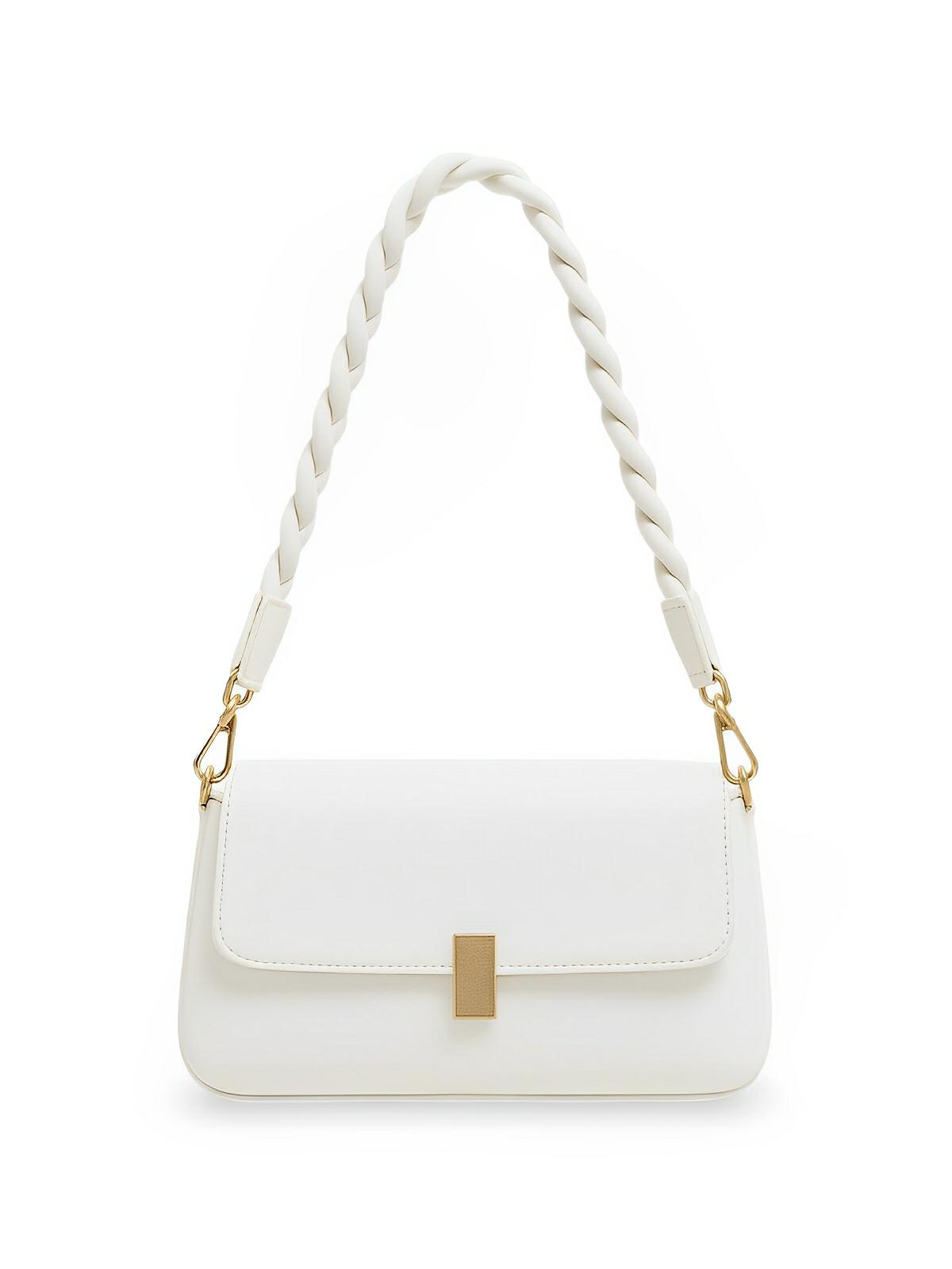 Sac à main femme, à épaule en simili vegan, bandoulière, vintage rectangulaire, quotidien chic, modèle Patricia - Sac à main - Blanc