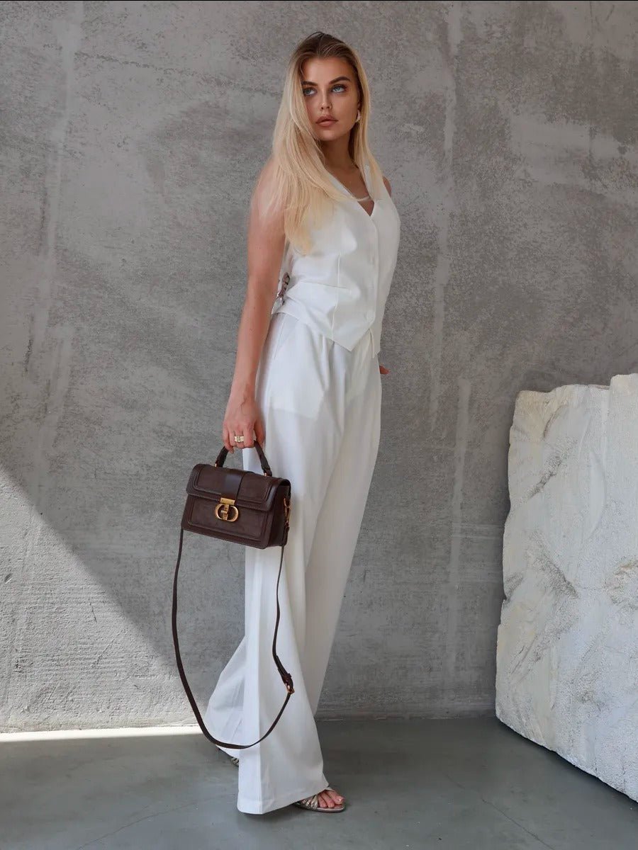 Sac à main femme aspect croco, sac bandoulière chic, sac porté travers avec fermoir doré, aspect moderne, modèle Limona - Sac à main - Café