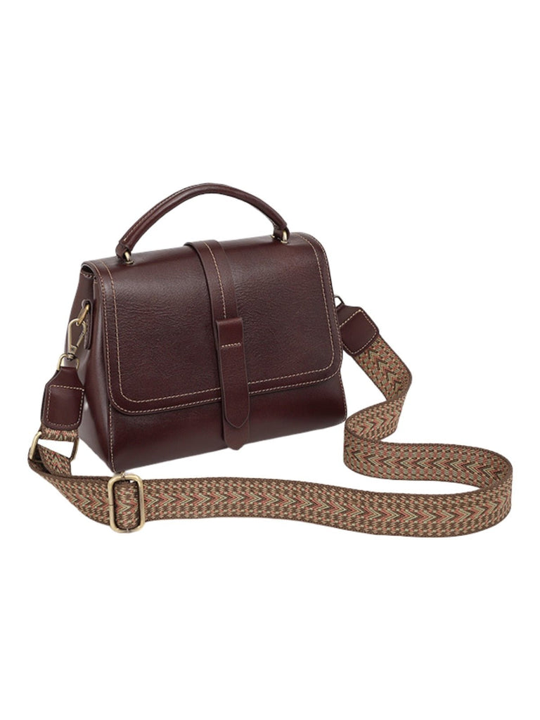 Sac à main femme cuir, bandoulière amovible, format compact, rabat magnétique, design vintage, modèle Junissa - Sac à main - Café