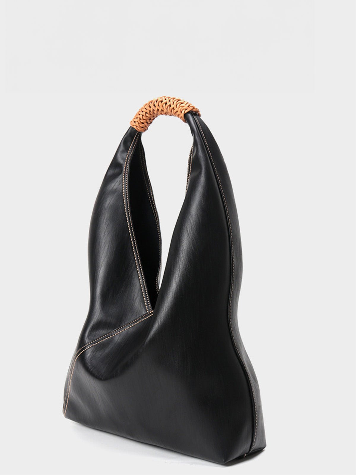 Sac à main femme cuir souple, grand sac seau, hobo porté épaule, sac tressé tendance, sac cabas grande capacité, sac moderne y2k, modèle Tisao - Sac à main - Noir