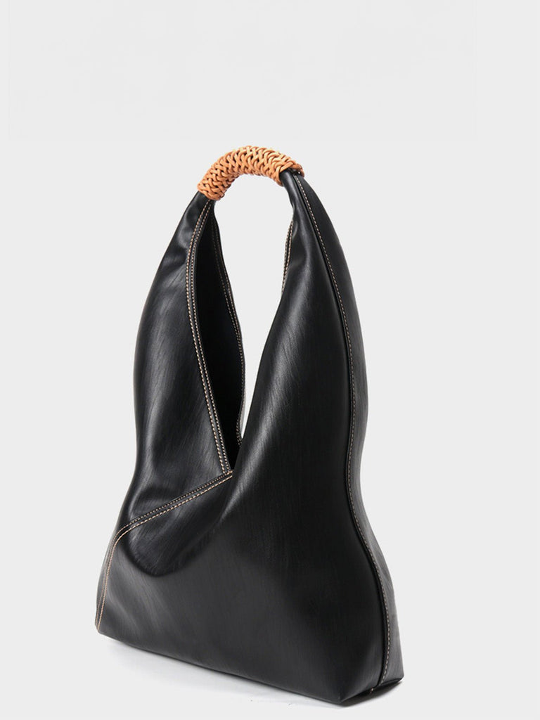 Sac à main femme cuir souple, grand sac seau, hobo porté épaule, sac tressé tendance, sac cabas grande capacité, sac moderne y2k, modèle Tisao - Sac à main - Noir