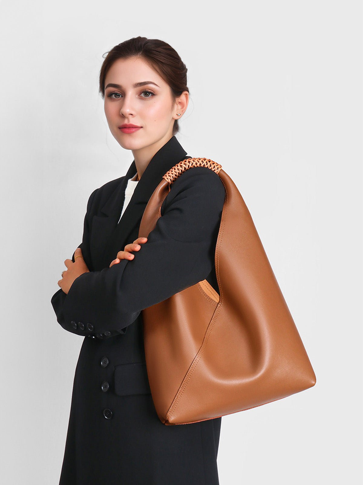 Sac à main femme cuir souple, grand sac seau, hobo porté épaule, sac tressé tendance, sac cabas grande capacité, sac moderne y2k, modèle Tisao - Sac à main - Bleu