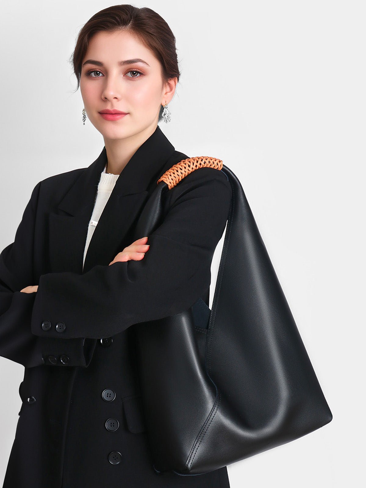 Sac à main femme cuir souple, grand sac seau, hobo porté épaule, sac tressé tendance, sac cabas grande capacité, sac moderne y2k, modèle Tisao - Sac à main - Bleu