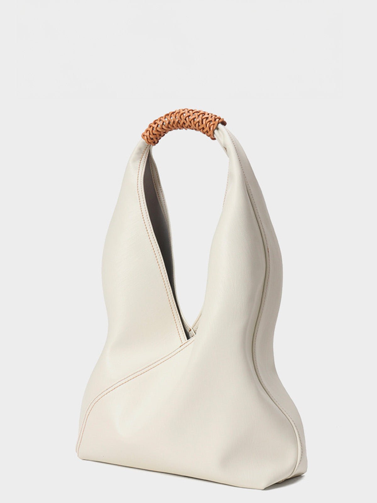 Sac à main femme cuir souple, grand sac seau, hobo porté épaule, sac tressé tendance, sac cabas grande capacité, sac moderne y2k, modèle Tisao - Sac à main - Blanc