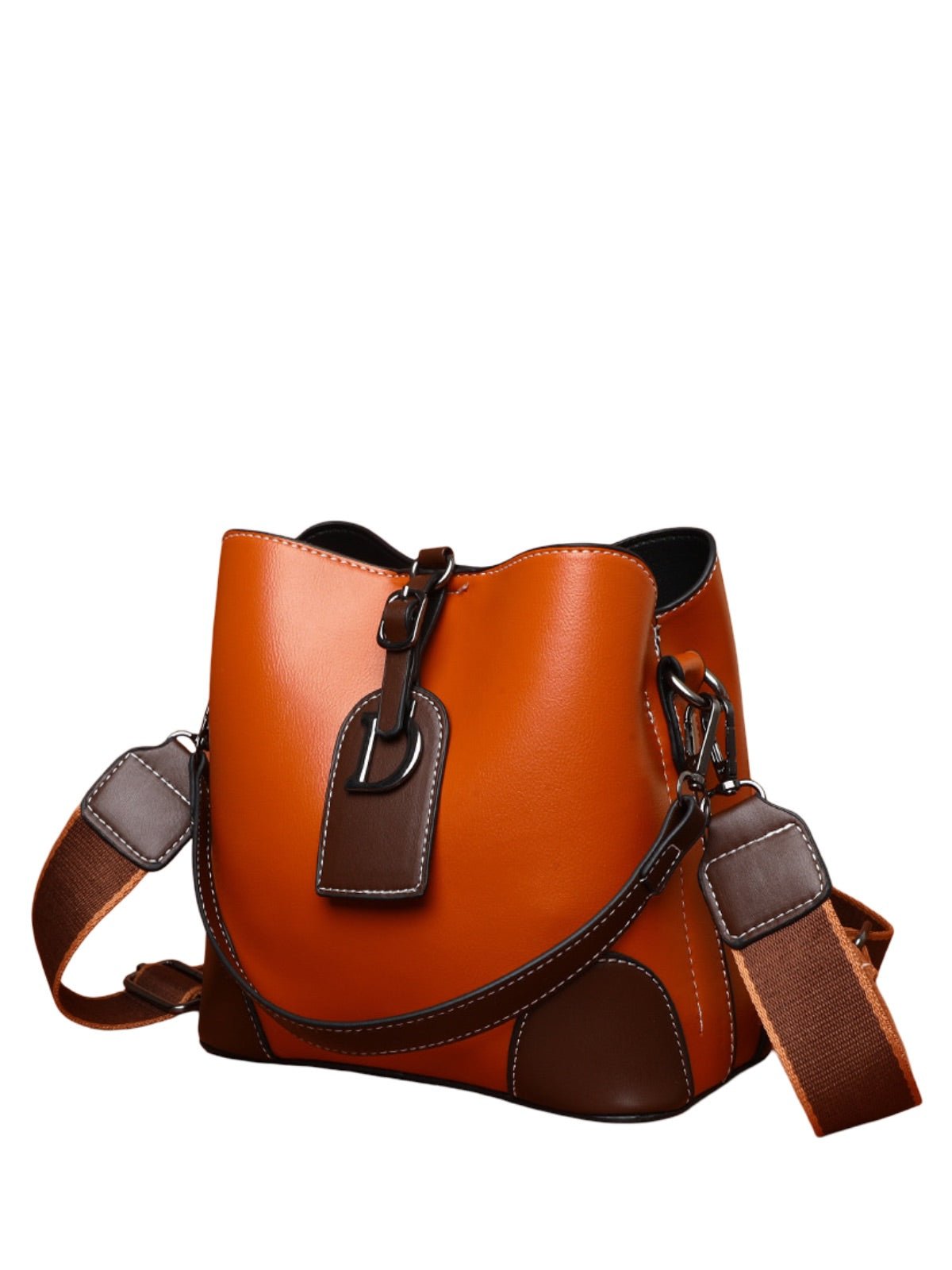 Sac à main femme "D" brillant métallisé, sac bandoulière, format seau, spacieux et organisé, idéal quotidien, modèle Djonia - Sac à main - Orange