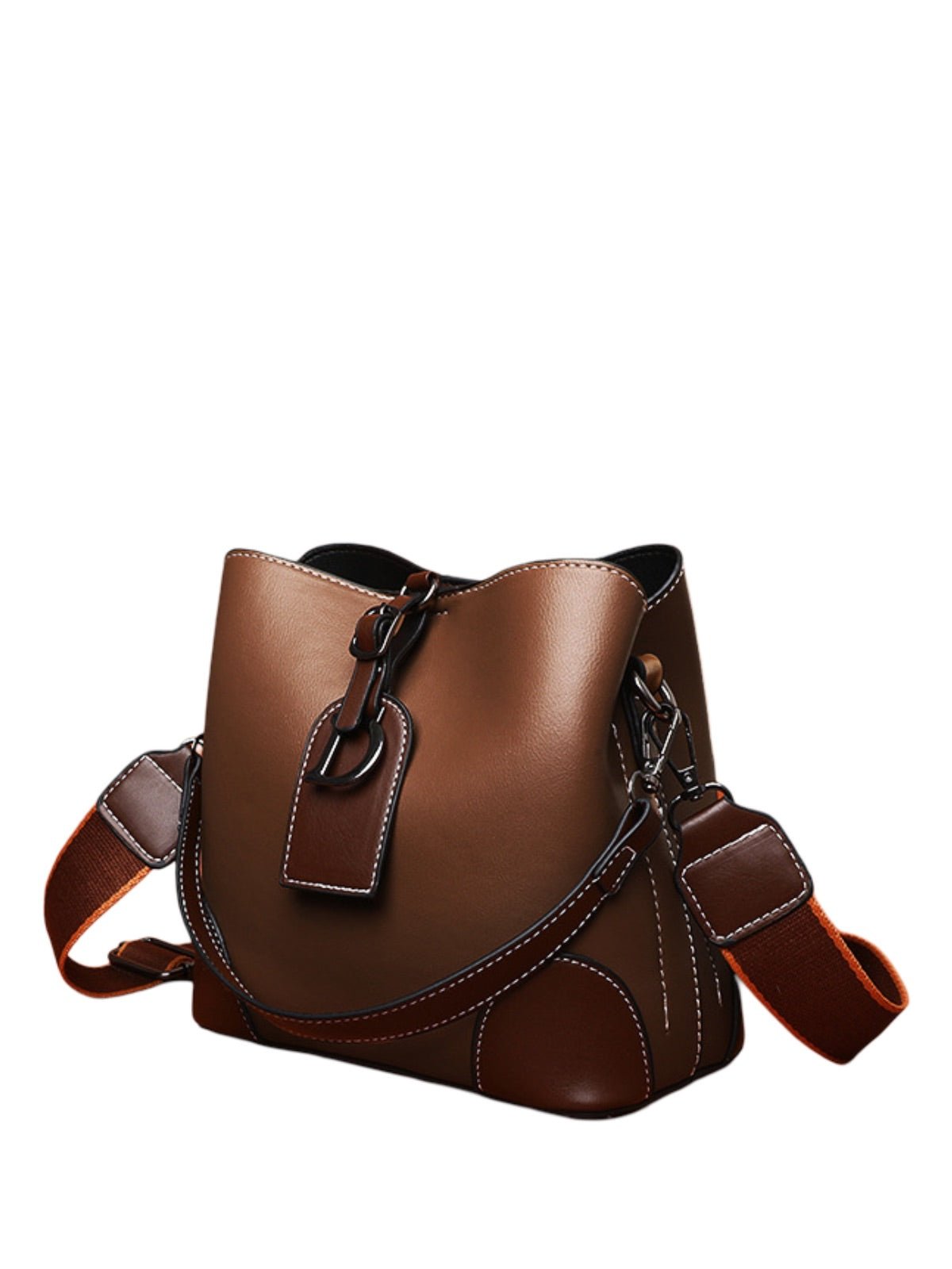 Sac à main femme "D" brillant métallisé, sac bandoulière, format seau, spacieux et organisé, idéal quotidien, modèle Djonia - Sac à main - Café