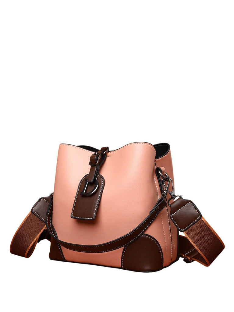 Sac à main femme "D" brillant métallisé, sac bandoulière, format seau, spacieux et organisé, idéal quotidien, modèle Djonia - Sac à main - Rose
