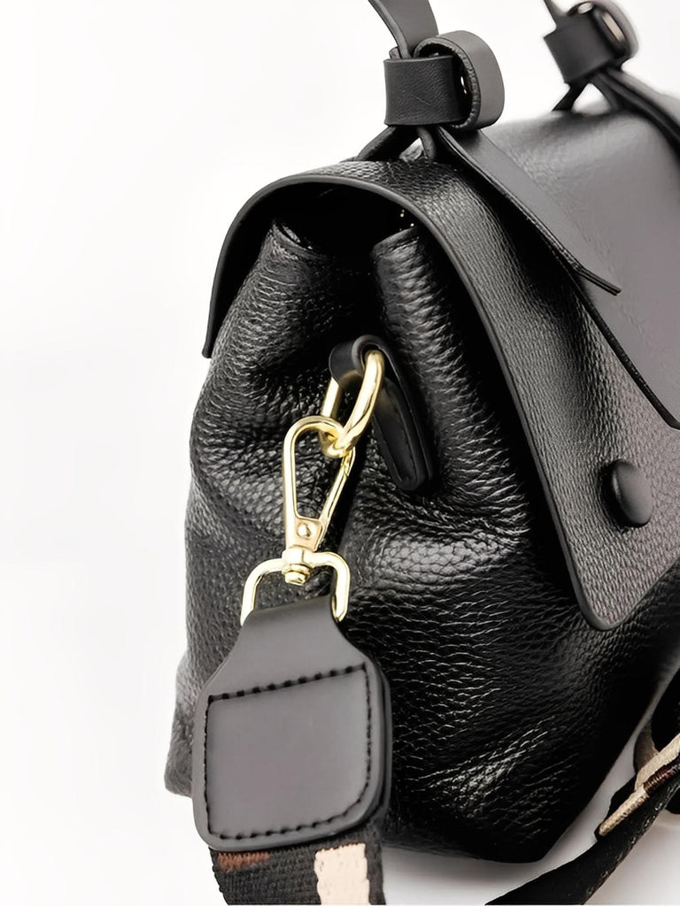 Sac à main femme en cuir, sac bandoulière tendance, petit sac porté main, chic et moderne, modèle Parvati - Sac à main - Noir