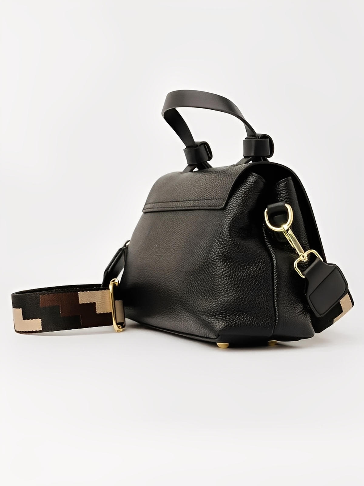 Sac à main femme en cuir, sac bandoulière tendance, petit sac porté main, chic et moderne, modèle Parvati - Sac à main - Noir