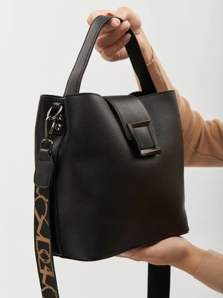 Sac à main femme, sac bandoulière, sac cabas moyen, simili vegan, anse large amovible, sac école, modèle Praxede - Sac à main - Noir