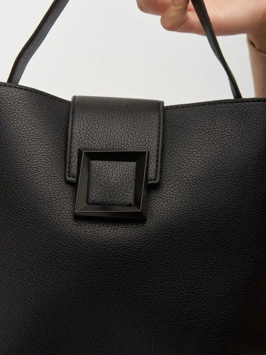 Sac à main femme, sac bandoulière, sac cabas moyen, simili vegan, anse large amovible, sac école, modèle Praxede - Sac à main - Noir