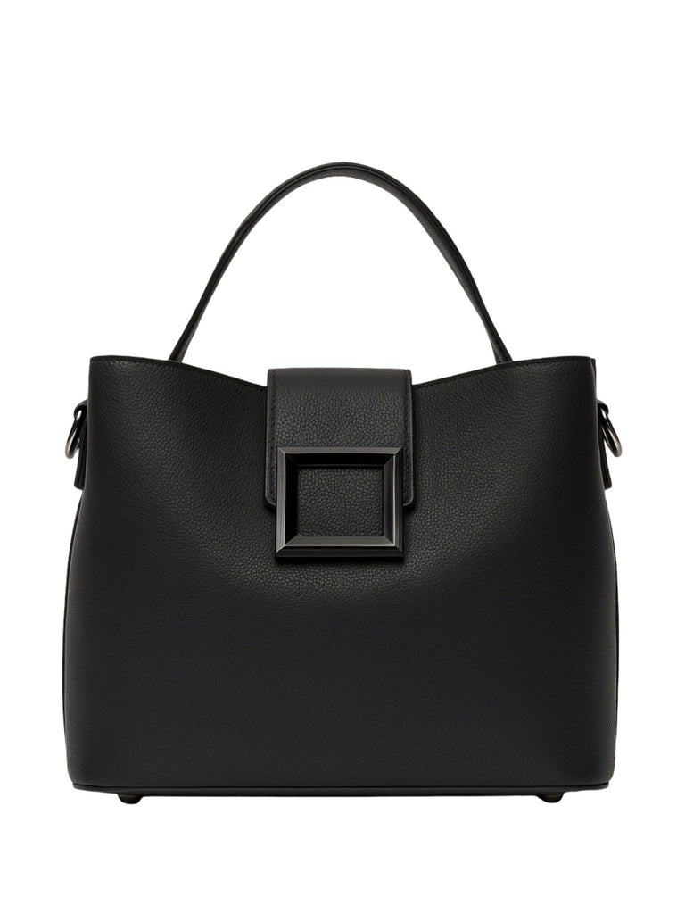 Sac à main femme, sac bandoulière, sac cabas moyen, simili vegan, anse large amovible, sac école, modèle Praxede - Sac à main - Noir