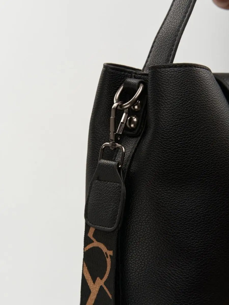 Sac à main femme, sac bandoulière, sac cabas moyen, simili vegan, anse large amovible, sac école, modèle Praxede - Sac à main - Noir