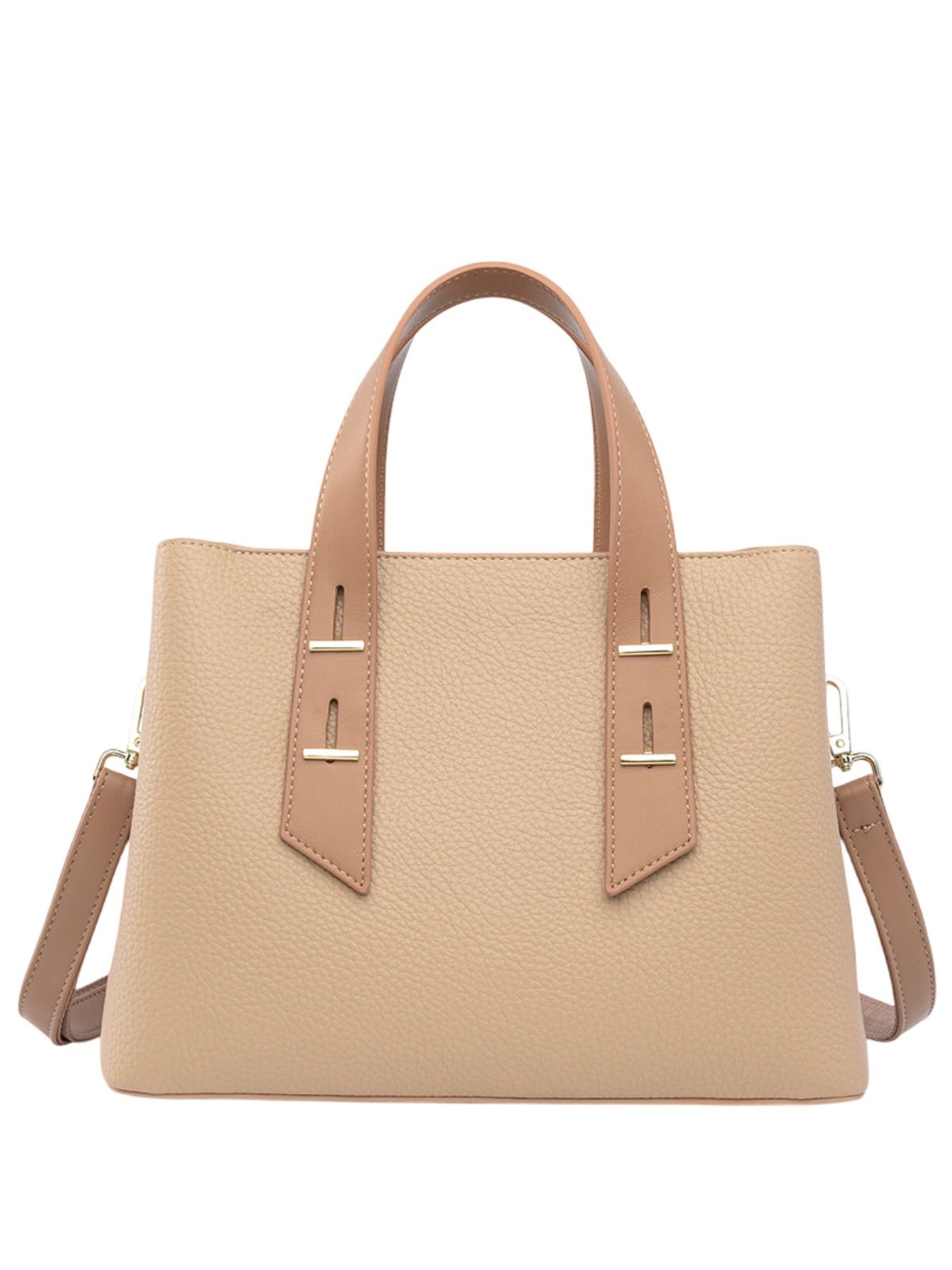 Sac à main femme, sac bandoulière, sac trapèze, moyen format, PU lisse, anse contrastée, sac chic ville, modèle Agapite - Sac à main - Beige