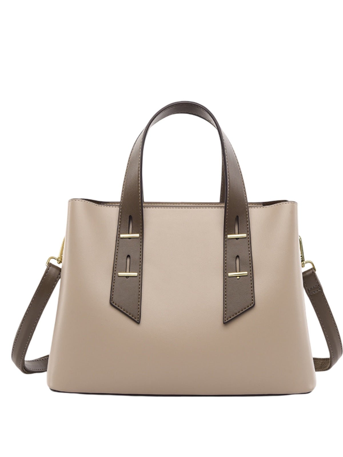 Sac à main femme, sac bandoulière, sac trapèze, moyen format, PU lisse, anse contrastée, sac chic ville, modèle Agapite - Sac à main - Gris