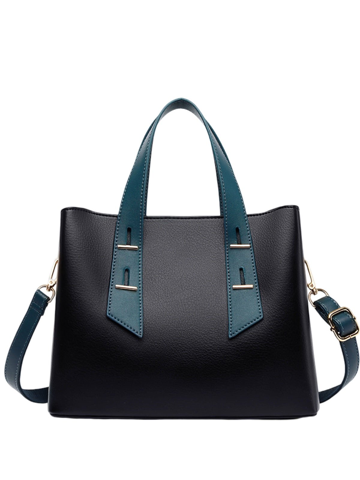 Sac à main femme, sac bandoulière, sac trapèze, moyen format, PU lisse, anse contrastée, sac chic ville, modèle Agapite - Sac à main - Noir