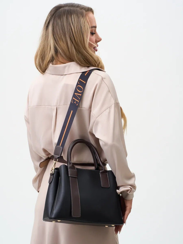 Sac à main femme simili, porté main, bandoulière réglable, compartiments intérieurs, style moderne, modèle Berte - Sac à main - Noir