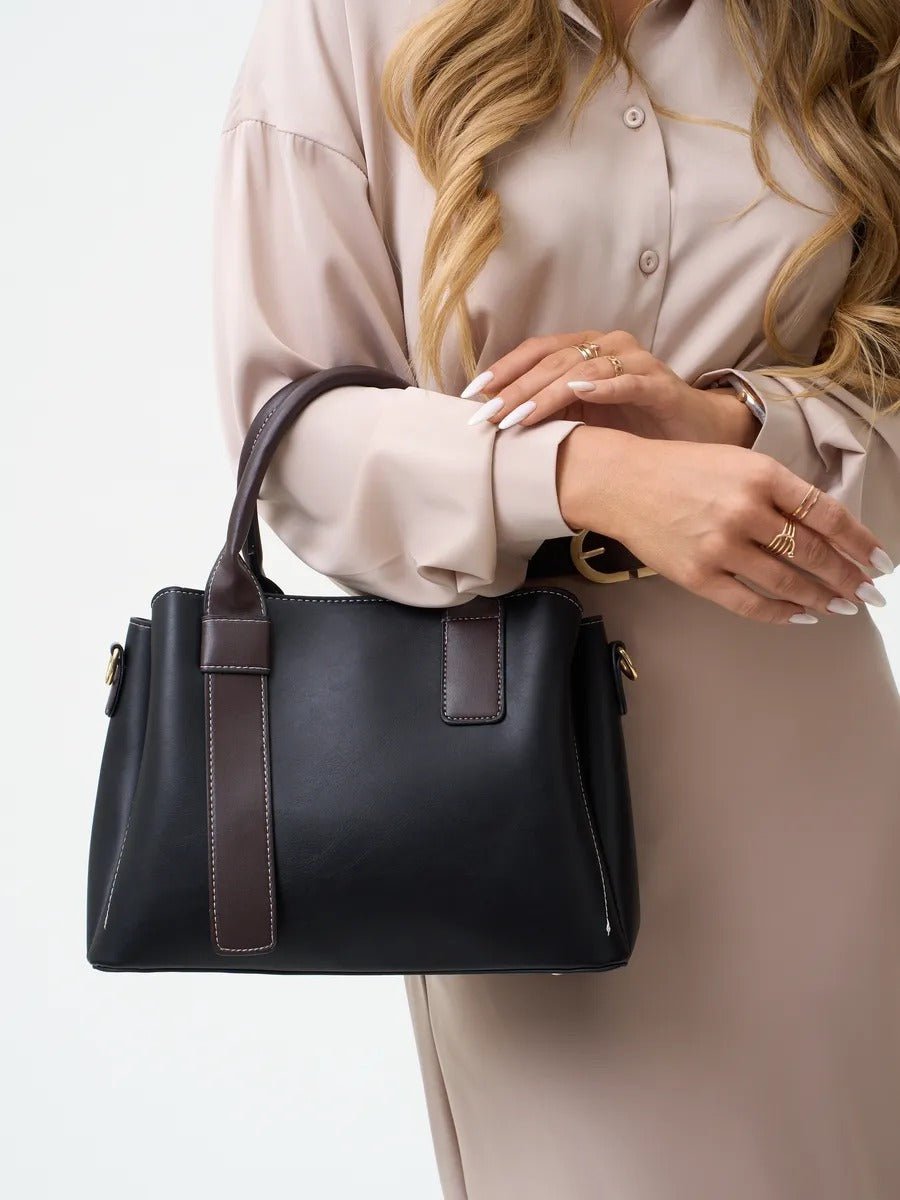 Sac à main femme simili, porté main, bandoulière réglable, compartiments intérieurs, style moderne, modèle Berte - Sac à main - Noir
