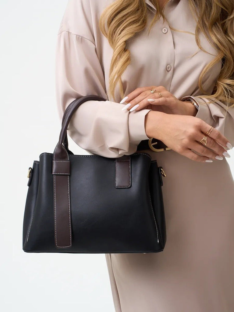 Sac à main femme simili, porté main, bandoulière réglable, compartiments intérieurs, style moderne, modèle Berte - Sac à main - Noir