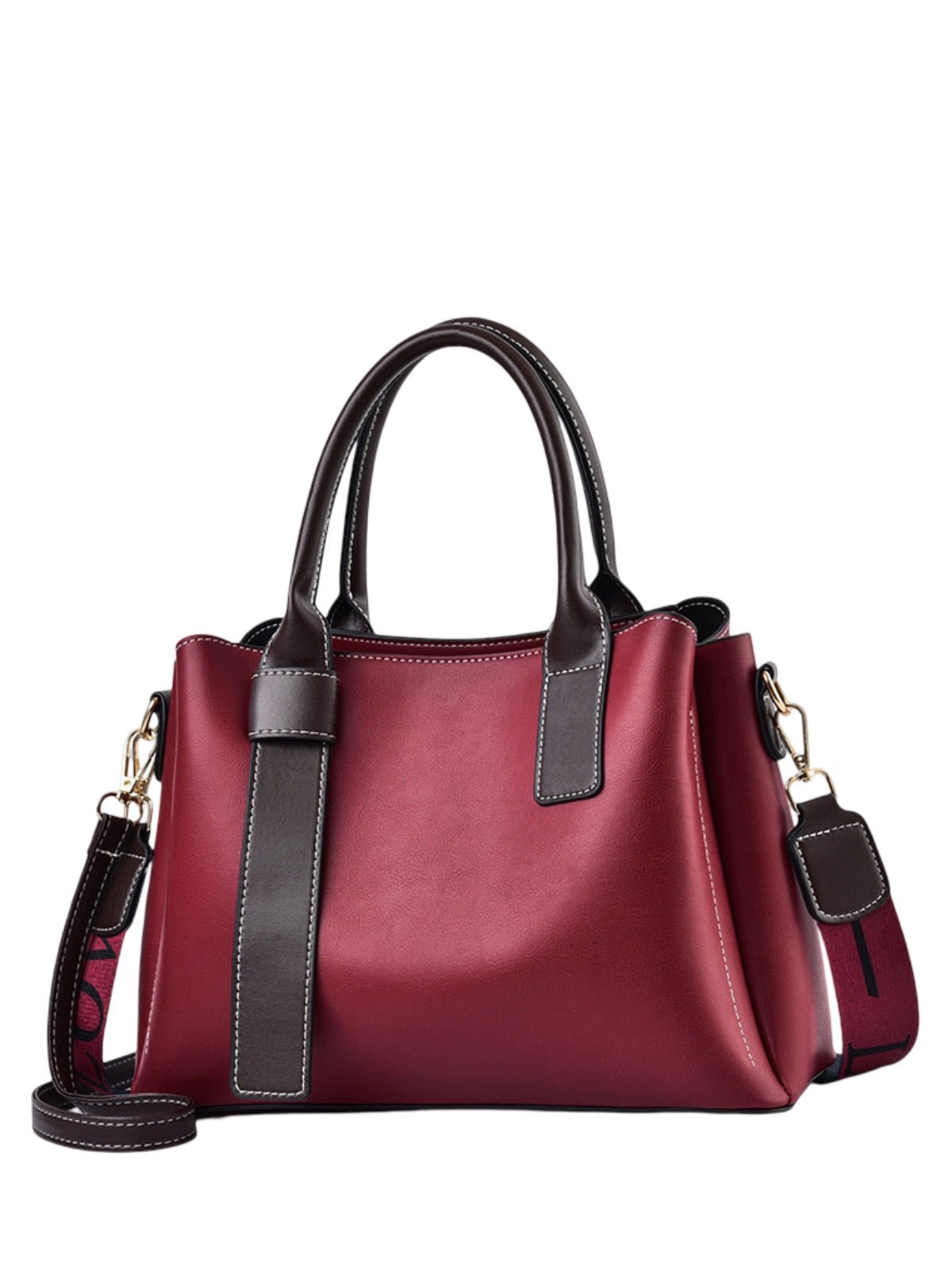 Sac à main femme simili, porté main, bandoulière réglable, compartiments intérieurs, style moderne, modèle Berte - Sac à main - Rouge