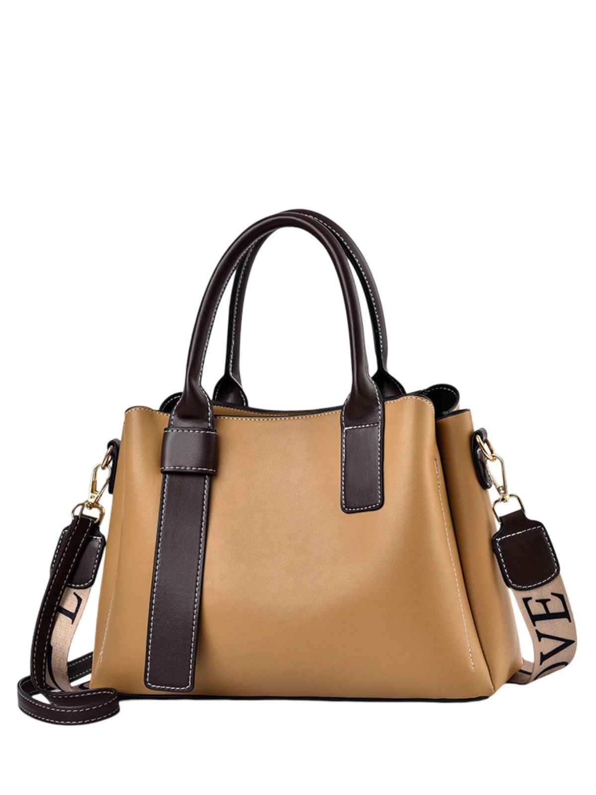 Sac à main femme simili, porté main, bandoulière réglable, compartiments intérieurs, style moderne, modèle Berte - Sac à main - Camel