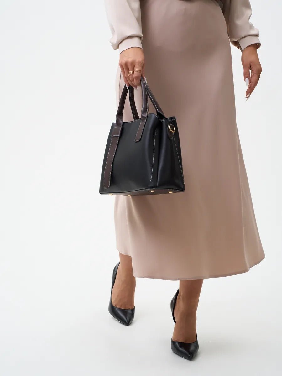 Sac à main femme simili, porté main, bandoulière réglable, compartiments intérieurs, style moderne, modèle Berte - Sac à main - Noir