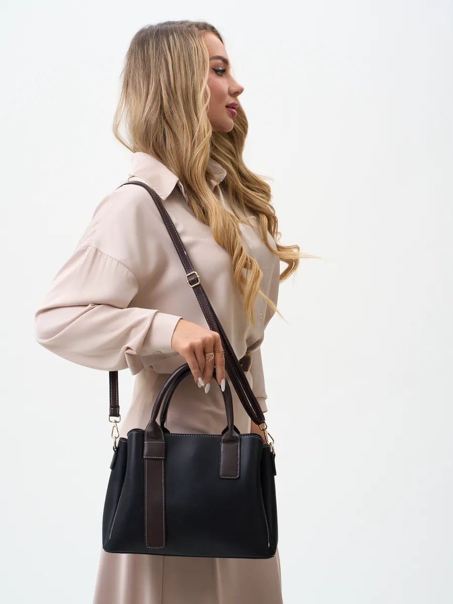 Sac à main femme simili, porté main, bandoulière réglable, compartiments intérieurs, style moderne, modèle Berte - Sac à main - Noir
