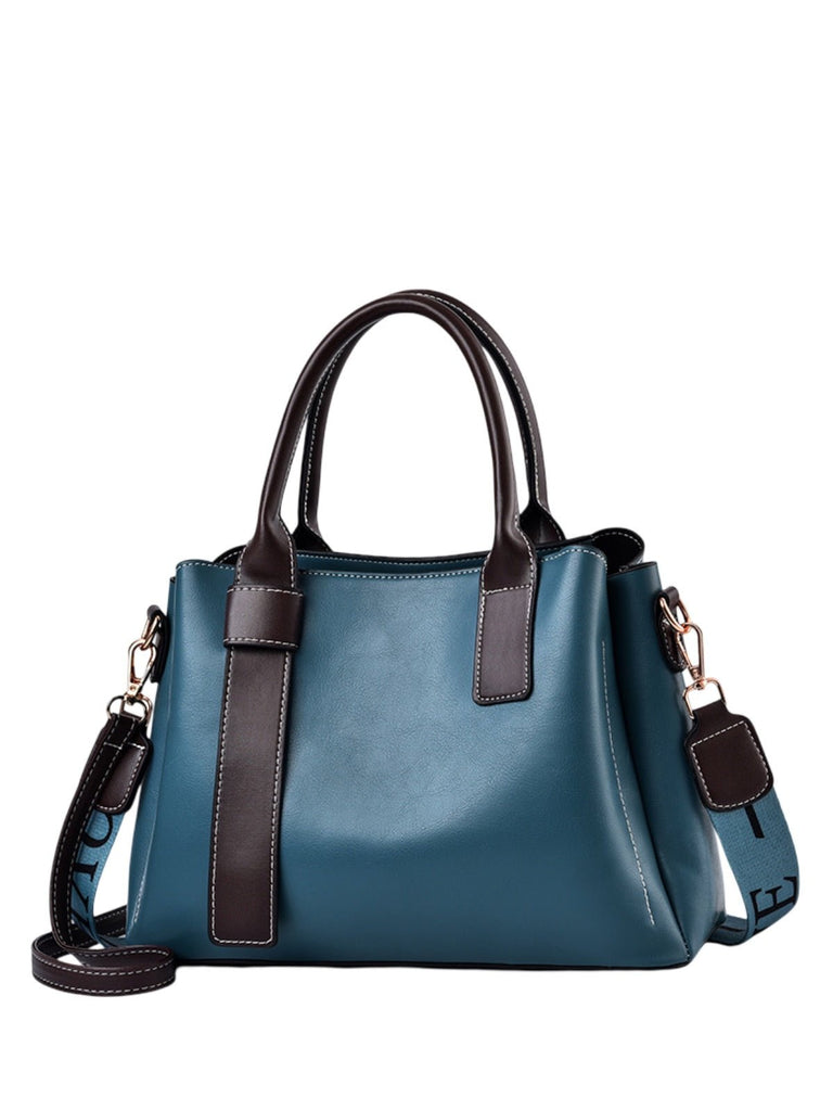 Sac à main femme simili, porté main, bandoulière réglable, compartiments intérieurs, style moderne, modèle Berte - Sac à main - Bleu