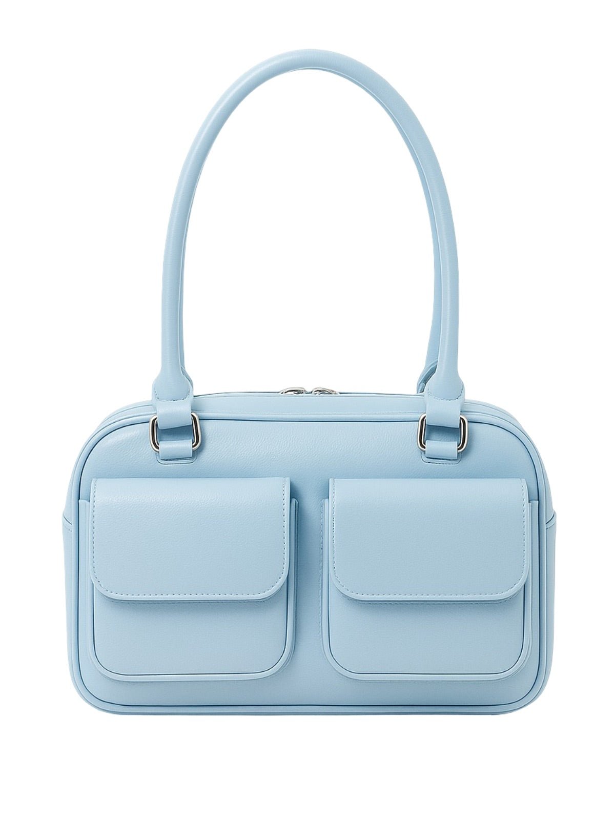 Sac à main, forme rectangulaire, avec poches frontales, simili vegan lisse, porté épaule ou main, chic soirée, modèle Syre - Sac à main - Bleu ciel