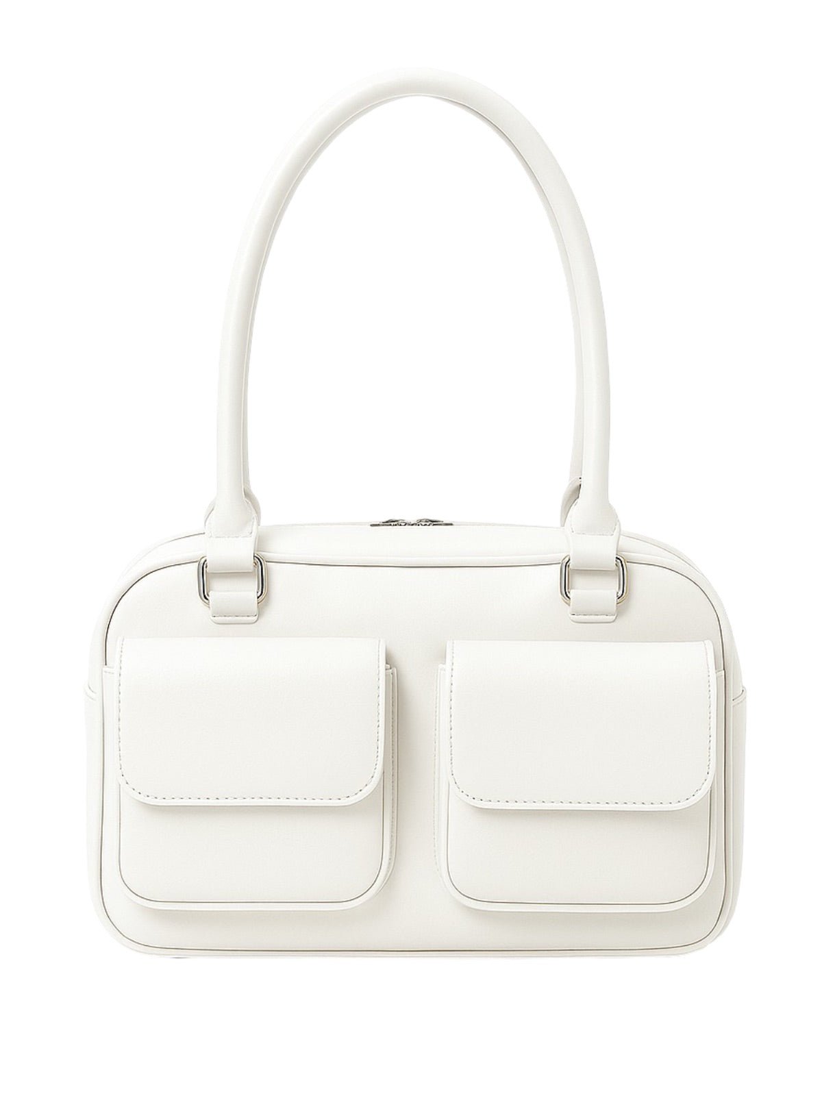 Sac à main, forme rectangulaire, avec poches frontales, simili vegan lisse, porté épaule ou main, chic soirée, modèle Syre - Sac à main - Blanc