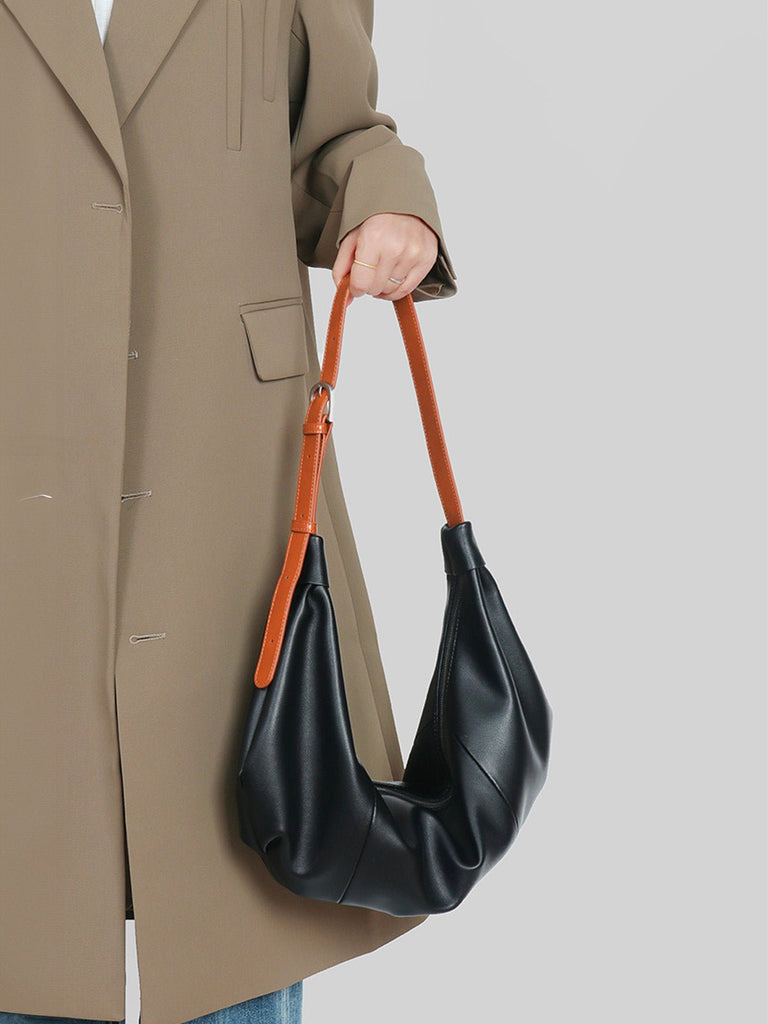 Sac à main hobo cuir souple, sac épaule femme, sac cabas dumpling, sac noir ou jaune, sac design tendance, modèle Ulina - Sac à main - Noir
