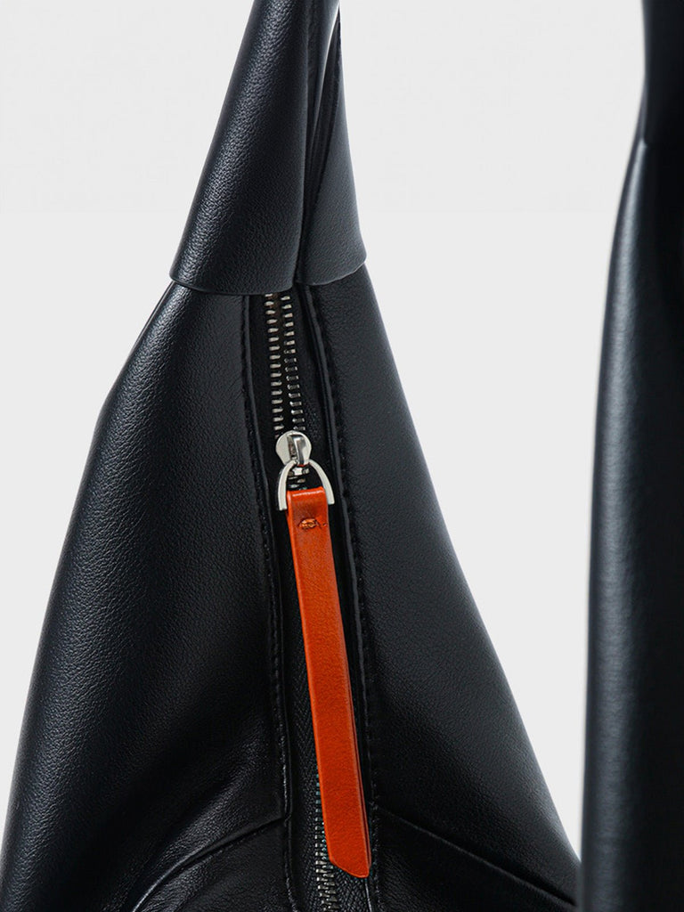 Sac à main hobo cuir souple, sac épaule femme, sac cabas dumpling, sac noir ou jaune, sac design tendance, modèle Ulina - Sac à main - Noir