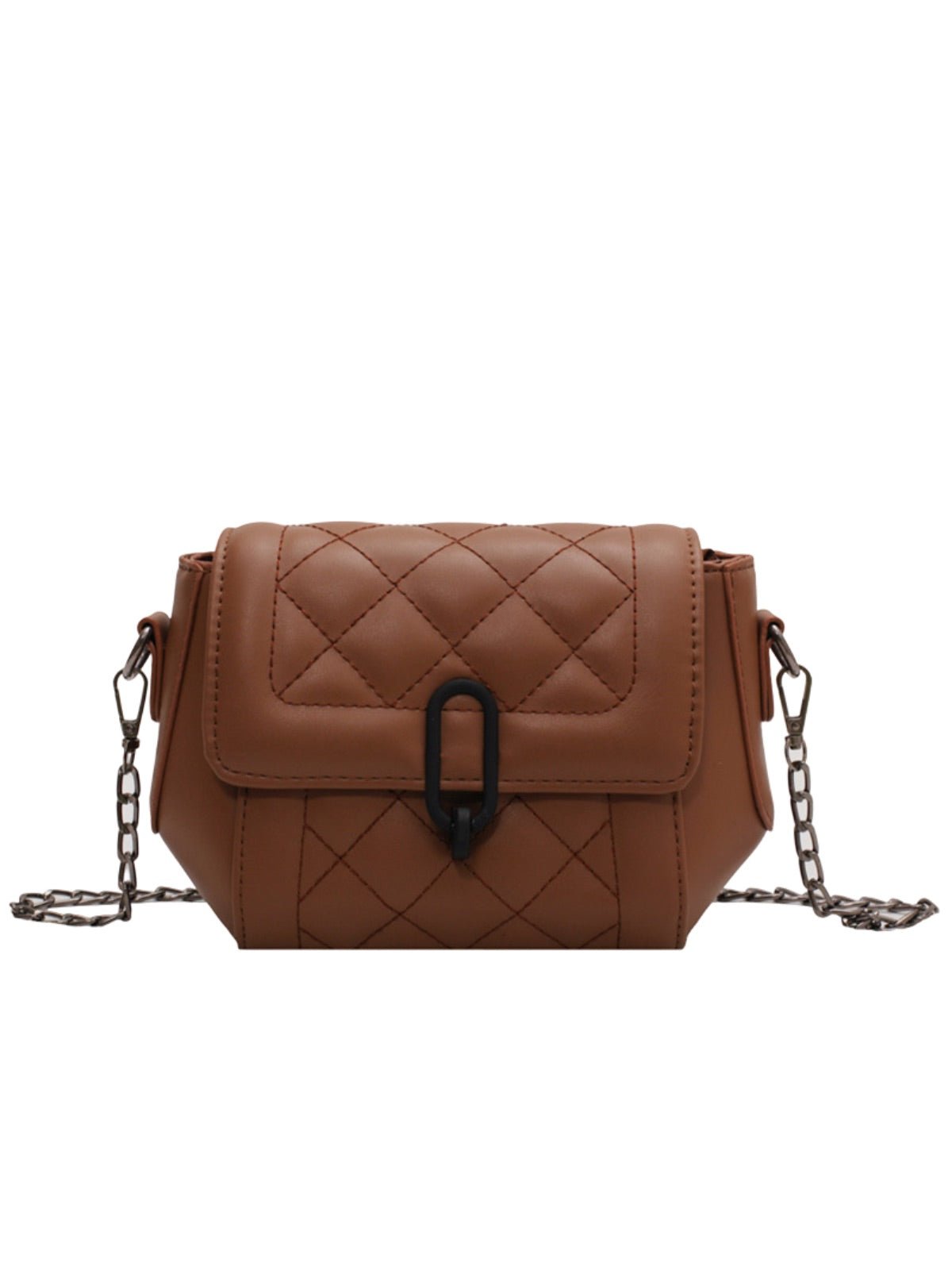 Sac à main matelassé femme, chaîne métal, porté épaule, simili vegan, style tendance, fermeture sécurisée, modèle Lucresse - Sac à main - Marron