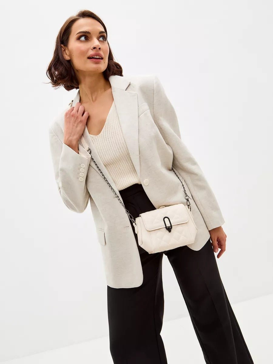 Sac à main matelassé femme, chaîne métal, porté épaule, simili vegan, style tendance, fermeture sécurisée, modèle Lucresse - Sac à main - Blanc