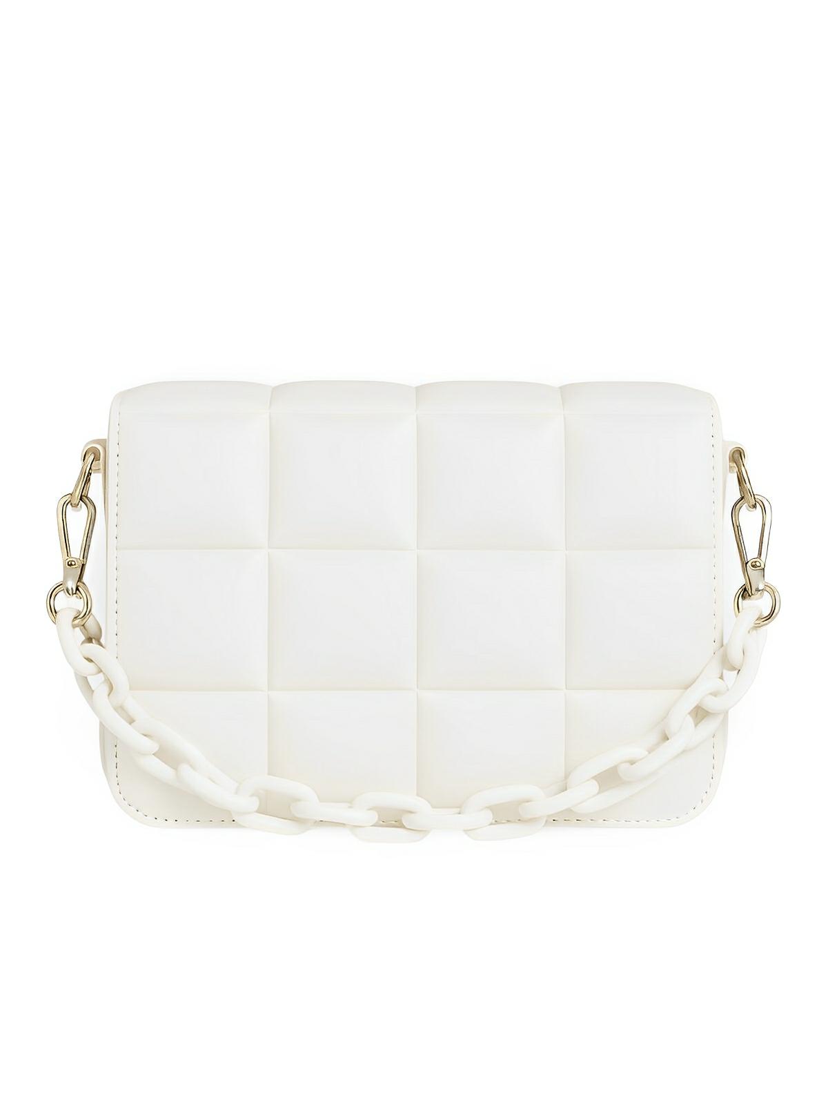 Sac à main matelassé femme, chaîne noire, porté épaule et bandoulière, compact, tendance, modèle Francia - Sac à main - Blanc
