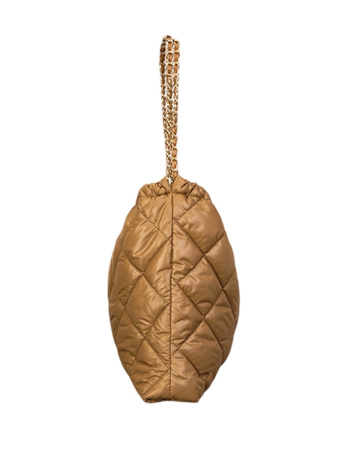 Sac à main matelassé nylon, grand format souple, chaîne dorée, pochette amovible, porté épaule, modèle Dzipe - Sac à main - Marron