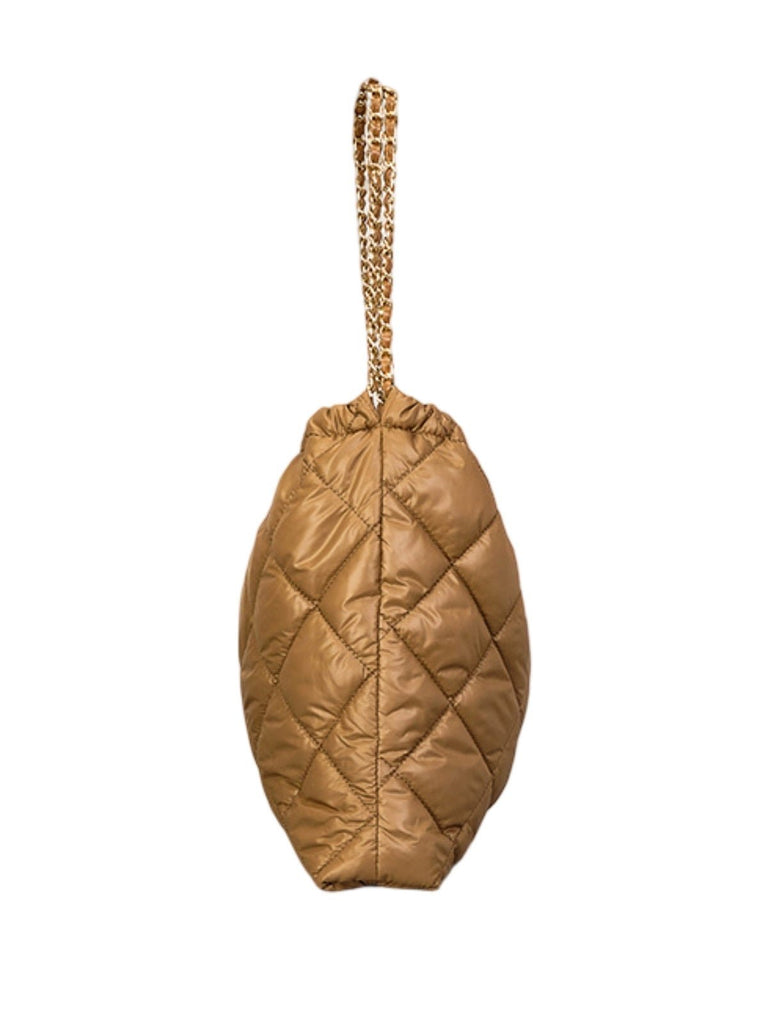 Sac à main matelassé nylon, grand format souple, chaîne dorée, pochette amovible, porté épaule, modèle Dzipe - Sac à main - Marron